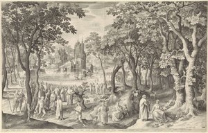 Landschap met ruïne van een ronde tempel door Laurens Barata