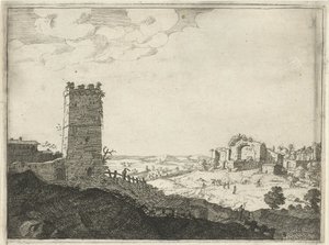 Landschap met toren door Laurens Barata