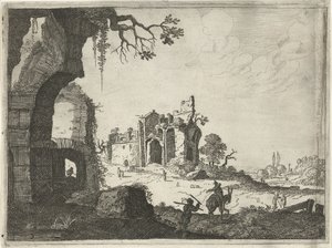 Twee ruïnes in een landschap door Laurens Barata