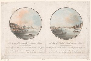 Gezicht op de Adelphi en Somerset House vanaf de Theems en gezicht op Lambeth Church vanaf de Theems