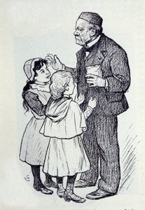 Portret van Louis Pasteur, Franse chemicus en natuurkundige die snoepjes uitdeelt aan de kinderen van het Instituut. Schets door Lucien Laurent-Gsell. door Laurent Lucien Gsell