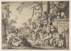 De Maagd en Christus Kind bediend door engelen, 1640