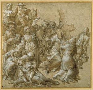 Christus draagt zijn kruis en ontmoet Sint Veronica