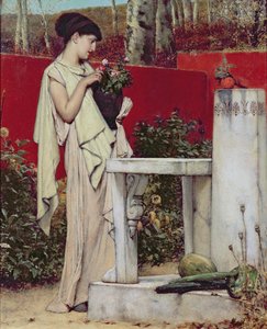 Vrouw met een vaas bloemen door Lawrence Alma Tadema