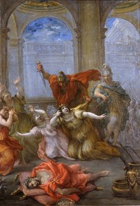 De moord op keizer Caligula, zijn vrouw en dochter door Lazzaro Baldi