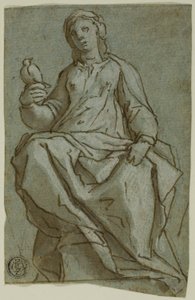 Zittende Vrouwelijke Figuur (Sint Scholastica?) met een Duif door Lazzaro Tavarone