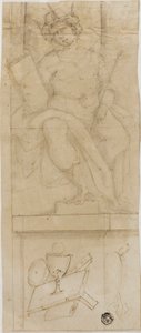 Zittende figuur met kroon, scepter en boek, met hostie eronder door Lazzaro Tavarone