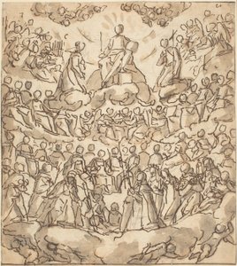 De Zaligen in het Paradijs met de Maagd en Sint Johannes de Doper voor God door Lazzaro Tavarone