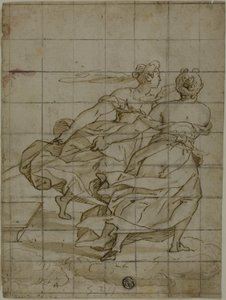 Twee Vrouwen op Wolken, die een Lading Trekken door Lazzaro Tavarone
