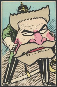 Prentbriefkaart, satirisch in kleuren, ca. 1905: Duitsland Pruisen, Patriottisme - Jaures Jean - Illustratie door Leal de Camara (1877-1948)