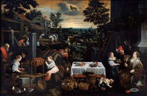 Juli uit de serie De Seizoenen, eind 16e of begin 17e eeuw door Leandro Bassano