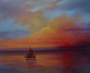 Rode zeilen - Thames Barge vol zeil, 2022 door Lee Campbell