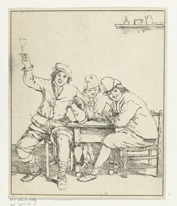 Drie mannen aan tafel roken en drinken door Leendert Brasser