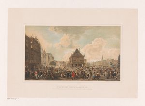 Dam in Amsterdam met het paleis in aanbouw