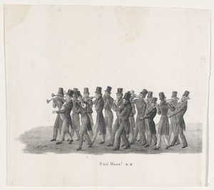 Muzikanten in de optocht van de Leidse studenten, 1835 door Leendert Springer (I)