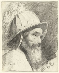 Buste van krijgsman met helm door Leendert van der Cooghen