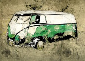Artistieke groene bus door Lembayung senja studio [Vintage Poster]