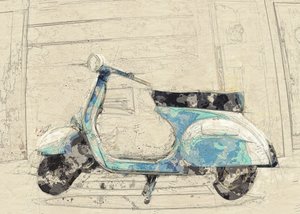 Blauwe vintage scooter