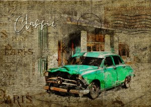 Klassieke groene auto uit Parijs door Lembayung senja studio [Vintage Poster]