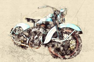 Schilderij van een klassieke motorfiets