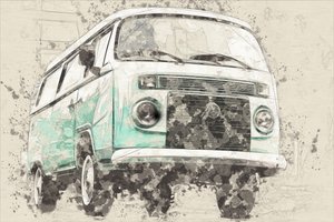 Iconisch retro busje in blauwgroen door Lembayung senja studio [Vintage Poster]