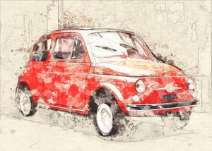 Schets van een rode oldtimer