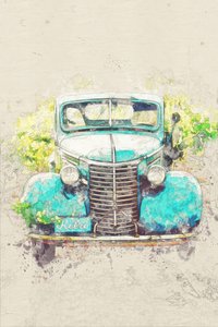 Retro blauwgroene vrachtwagen