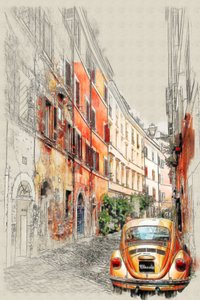 Schets van Vintage Car City