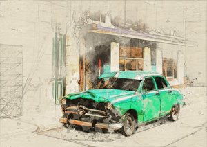 Schets van een vintage groene auto