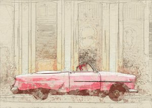 Schets van een vintage roze cabriolet
