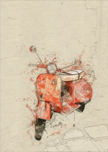 Vintage rode Vespa-kunst
