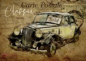 ansichtkaart met oldtimers