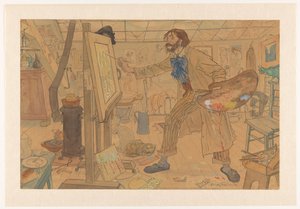 Atelier van een modern schilder door Leo Gestel (signed by artist)