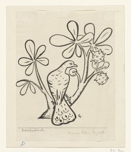Duif op een tak van een kastanjeboom door Leo Gestel (signed by artist)