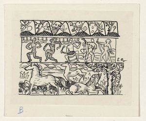 Paarden, dansende mensen en maskers