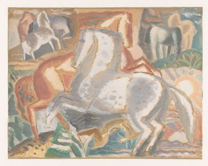 Paarden in landschap door Leo Gestel (signed by artist)