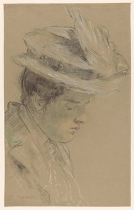 Vrouw met hoed, naar beneden kijkend door Leo Gestel (signed by artist)