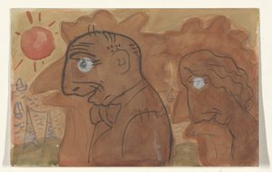 Karikatuur van Leo Gestel en zijn vrouw door Leo Gestel