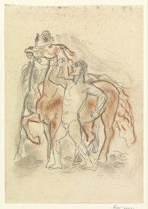 Naakte man houdt twee paarden in bedwang door Leo Gestel