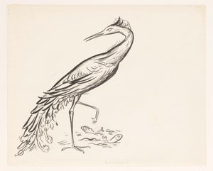 Reiger aan het water met twee vissen bij zijn poten door Leo Gestel