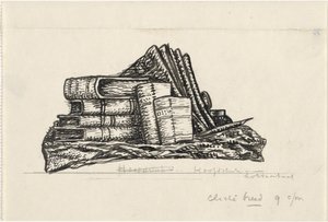 Stapel boeken en schrijfwaren door Leo Gestel