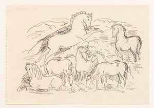 Studieblad met acht paarden door Leo Gestel