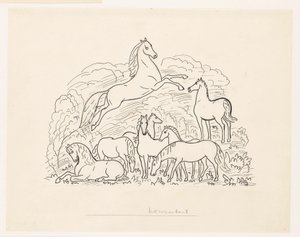 Studieblad met acht paarden door Leo Gestel
