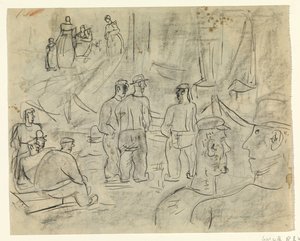 Vissers in een haven door Leo Gestel