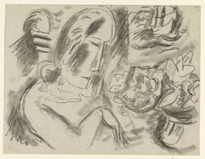 Vrouw met een bos bloemen door Leo Gestel