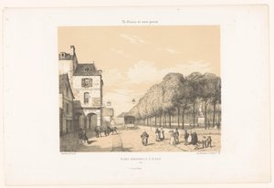 Zicht op de Place Du Guesclin in Dinan door Leon Auguste Asselineau