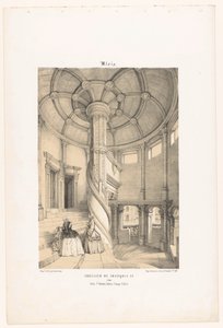 Zicht op de spiraalvormige trap van koning Frans I in het kasteel van Blois door Leon Auguste Asselineau