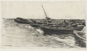 Boten op het strand door Leon Augustin Lhermitte