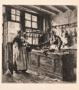 Interieur van een slagerij door Leon Augustin Lhermitte