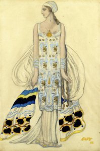 Kostuumontwerp voor Ida Rubinstein in het drama Phaedra (Phedre) door Jean Racine